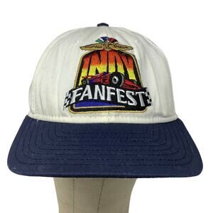 Vintage Indy FanFest Snapback Hat DeLONG Made in the USA White Indianapolis
